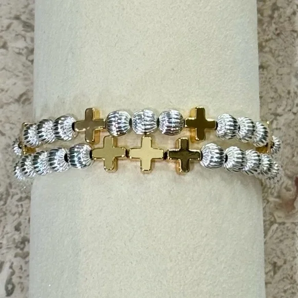 Hand Crafted Lux Infinity Cross 6mm Gold Bead Bracelet - Picture 6 of 14